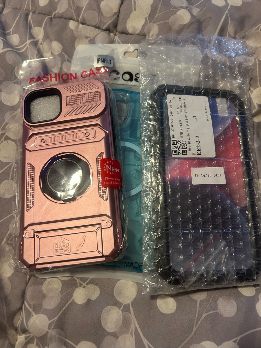 Universal Rose Gold iPhone 14/15 Plus Rugged Ring Case bundle of 3
